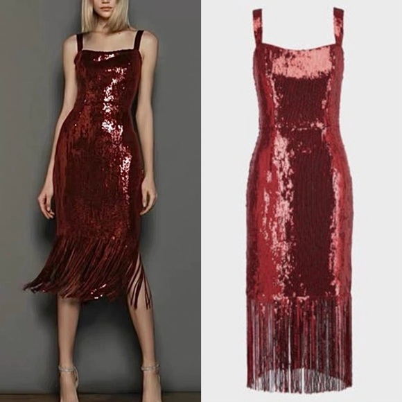 Bronx and Banco Dresses & Skirts - BRONX & BANCO Cherie Sequin-fringe Midi Dress In Burgundy